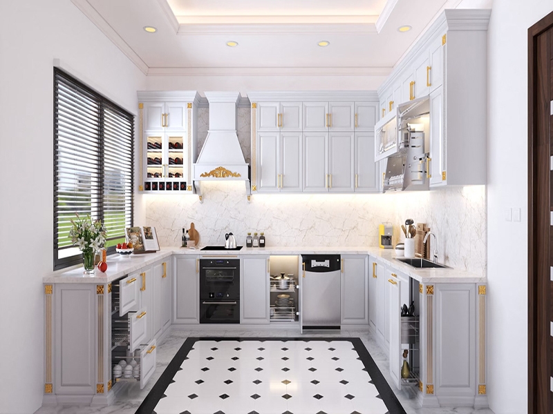 Thiết kế Tủ bếp đẹp màu trắng 2023 TK036